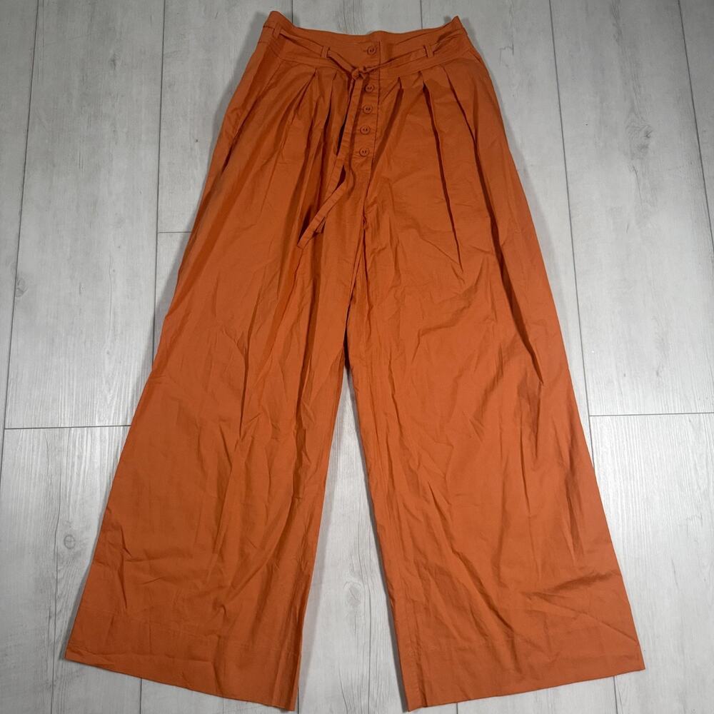 ULLA JOHNSON Paper Bag Wide Belt Pant Size 6 Orange Boho High Rise